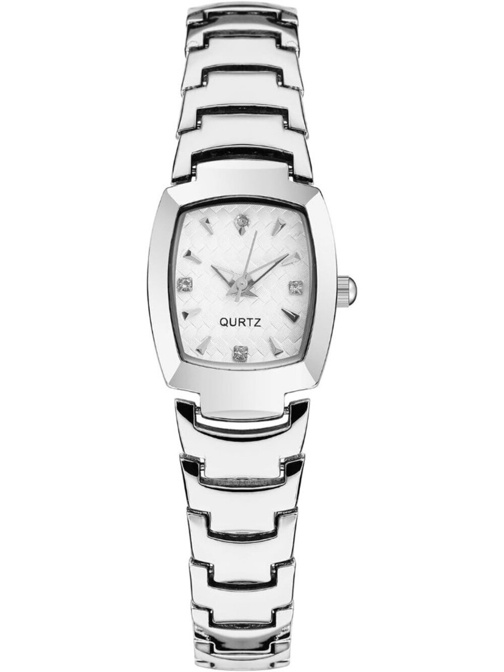 Women's Silver White Analog Steel Dainty Rectangle Waterproof Square Wrist Watch